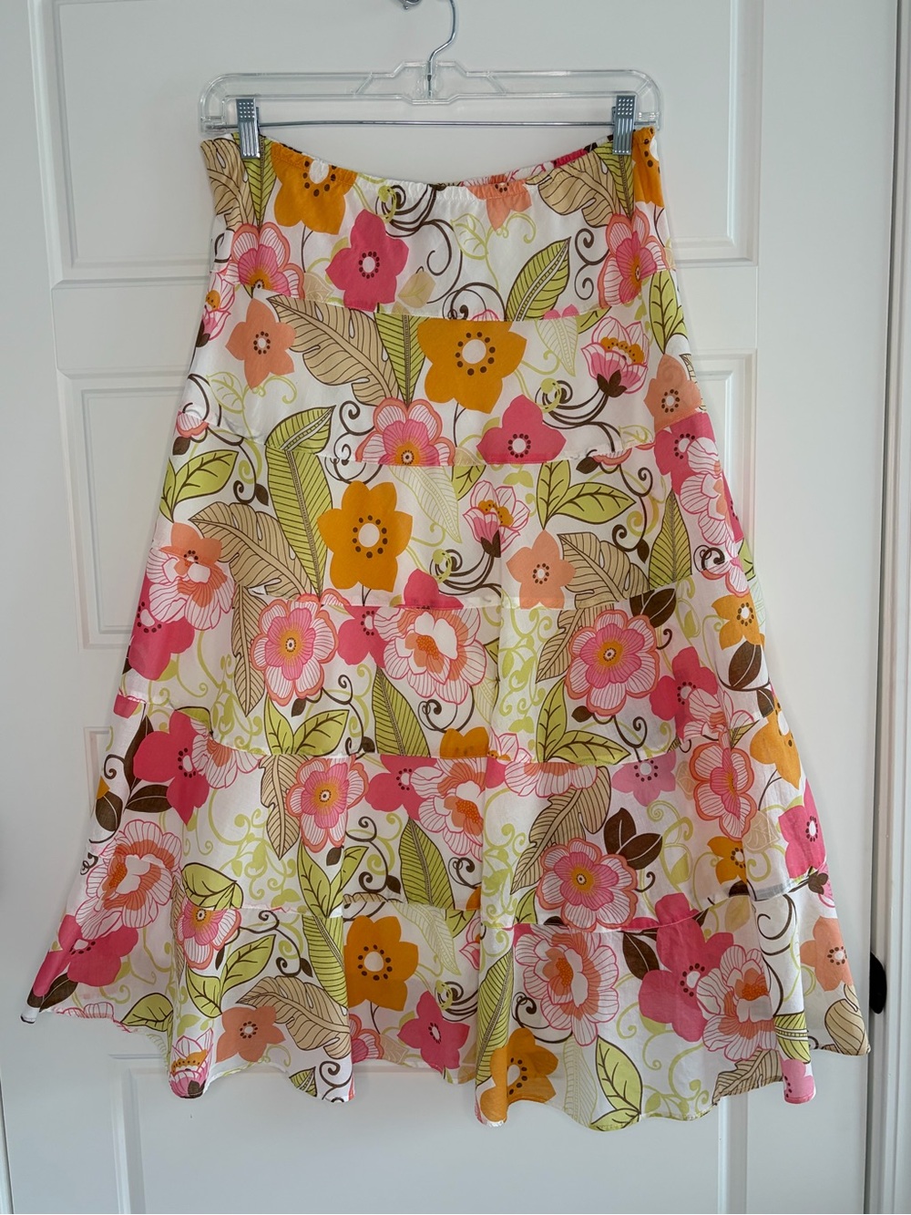 Ruby Rd. Floral Cotton Midi Skirt Pull On Spring Summer Sz 16 Garden Party
